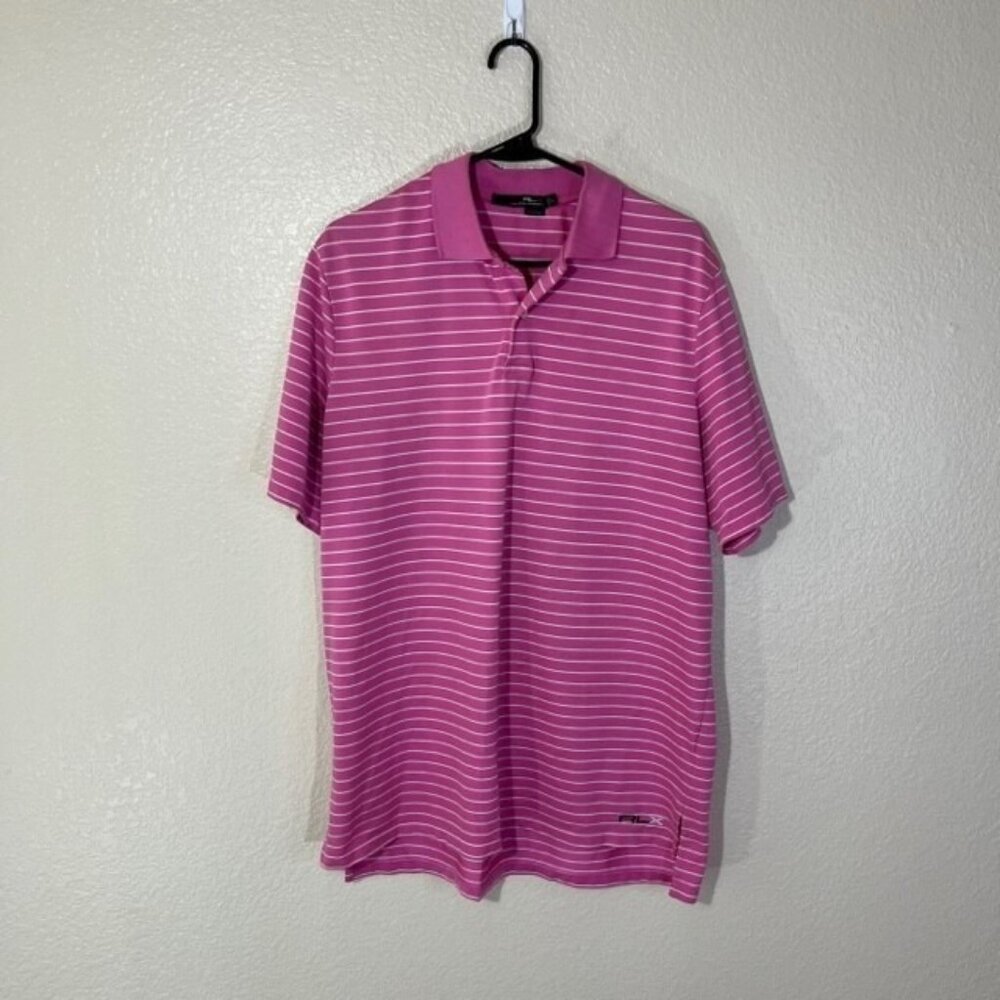 RLX Rarlph Lauren Polo Mens Large Golf Shirt Breathable Knit Logo Striped Pink